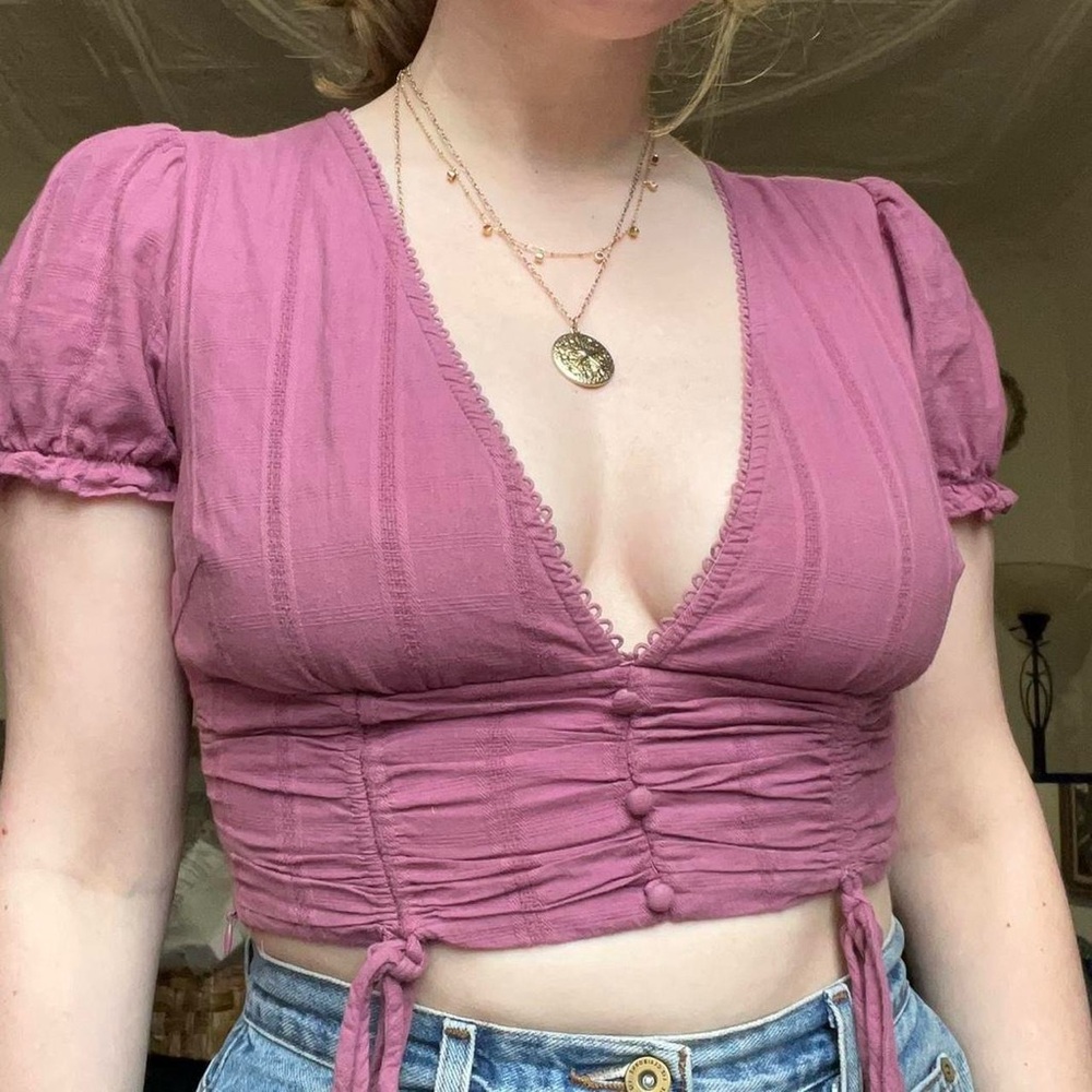 Le Lis Pink Puff Sleeve Crop Blouse